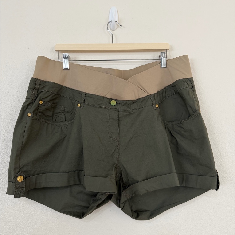 Oh! Mamma Olive and Tan Women's Maternity Shorts. W011